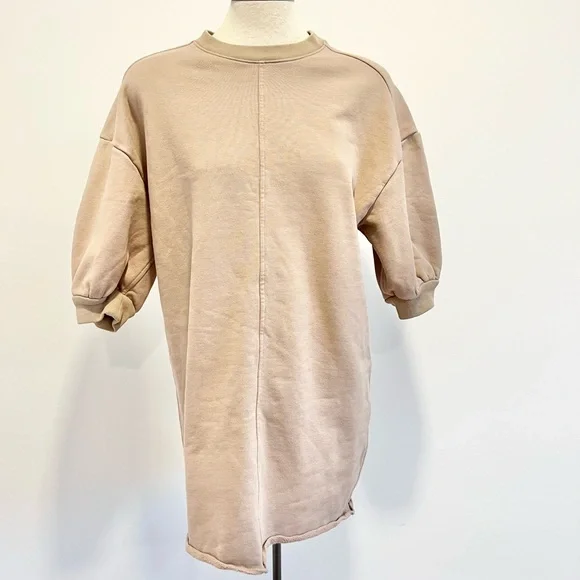 Everlane Organic Cotton Track Dress Tan Mini Dress Oversized Sweatshirt Neutral - Picture 8 of 13